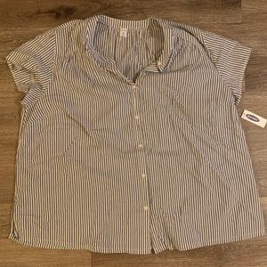 Old Navy Stripe Short Sleeve Button Shirt White & Blue Women’s 2X